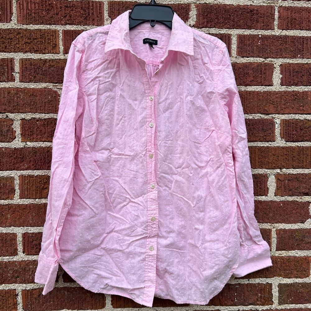 Talbots Pink Button Down Shirt Textures Swiss Dot… - image 1